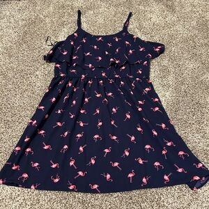 Navy Ellle Dress with Pink Flamingo Print